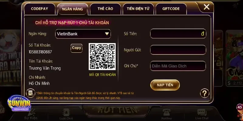 Hướng dẫn nạp tiền Hướng dẫn nạp tiền